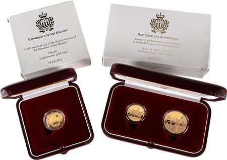SAN MARINO - Nuova monetazione (1972-) - Lotto composto da 20, 50 euro e 2 scudi, 2014, in astucci originali.