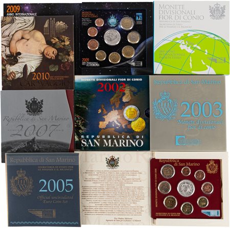 SAN MARINO - Nuova monetazione (1972-) - Lotto di 8 divisionali in euro (2002-2010).