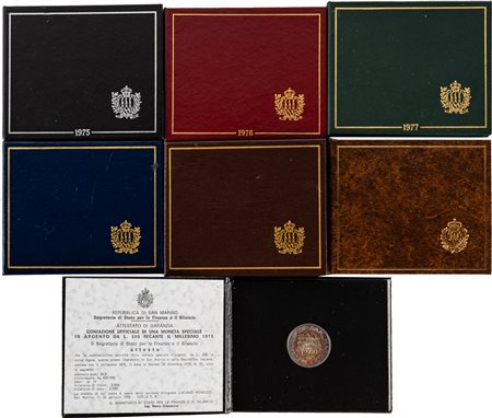SAN MARINO - Nuova monetazione (1972-) - Lotto di 7 emissioni celebrative (1975-1980).