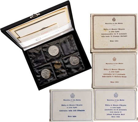SAN MARINO - Nuova monetazione (1972-) - Lotto di 1 trittico e 4 dittici celebrativi in cofanetto (1981-1985).