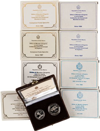 SAN MARINO - Nuova monetazione (1972-) - Lotto di 8 dittici celebrativi, nelle versioni standard e PROOF (1986-1989).