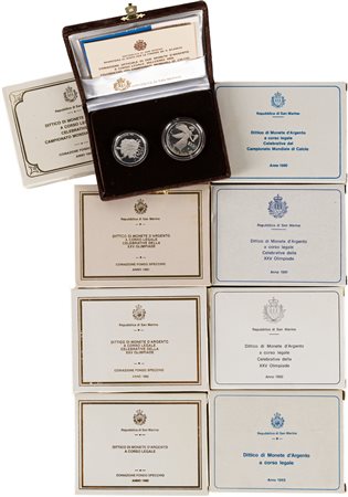 SAN MARINO - Nuova monetazione (1972-) - Lotto di 8 dittici celebrativi, nelle versioni standard e PROOF (1990-1993).