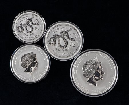 AUSTRALIA  - Lotto di 4 monete 2013, per l'anno del serpente (1, 2, 2 e 5 once).