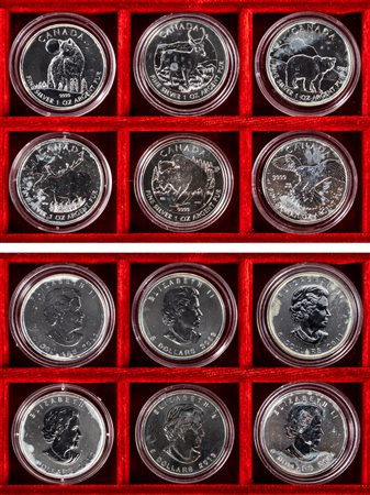 CANADA - ELISABETTA II (1952-2022) - Lotto di 6 esemplari da 5 dollari, senza ripetizioni.