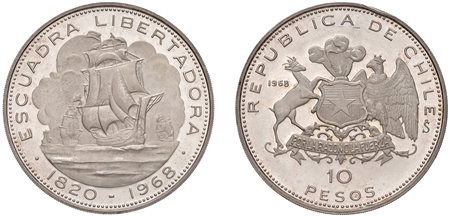 CILE - 10 pesos 1968, PROOF.