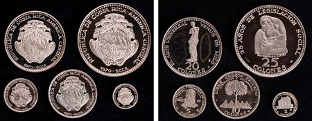 COSTA RICA - Serie di 5 valori (2, 5, 10, 20 e 25 Colones) 1970, PROOF.