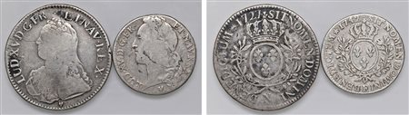 FRANCIA - LUIGI XV (1715-1773) - Lotto di due monete da 1 Ecu 1727 A e 1/2 Ecu 1741 V.