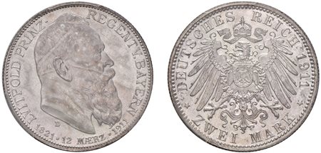 GERMANIA - BAVIERA - PRINCIPE REGGENTE LUITPOLD (1886-1912) - 2 Marchi 1911, Monaco.