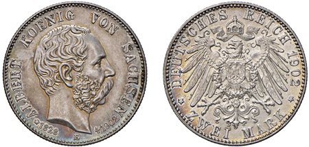 GERMANIA - SASSONIA - ALBERTO DI SASSONIA (1873-1902) - 2 Marchi 1902, Lipsia.