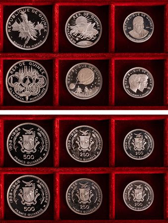 GUINEA - REPUBBLICA - Due serie di 3 valori (200, 250, 500 Franchi), 1968, PROOF.
