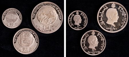 JORDANIA - Serie di 3 valori (½, ¾, 1 Dinar) 1970, PROOF.