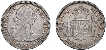 MESSICO - CARLO III (1759-1788) - 2 Reales, 1780 (FF), Città del Messico.