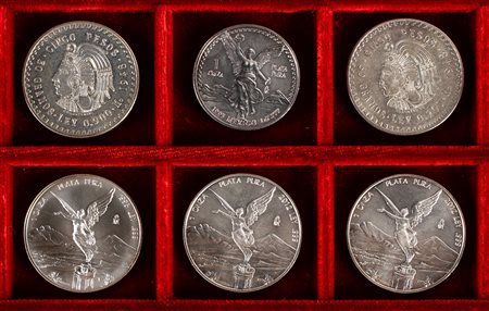 MESSICO - Lotto 6 monete da 5 pesos e 1 oncia, varie date.