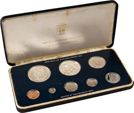 PANAMA - Set 8 monete 1975, PROOF, in cofanetto originale.