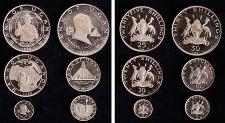 UGANDA - Lotto 6 monete, 1970, PROOF.