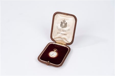 Piccolo orologio da tasca in oro e smalti, fine secolo XIX