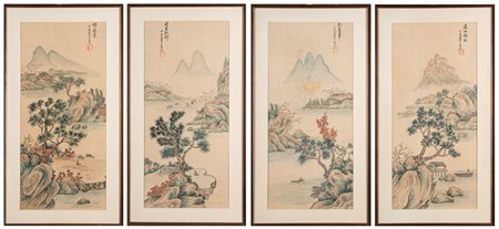 Quattro dipinti cinesi, Hong Kong, seconda metà secolo XX 