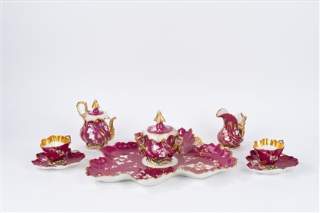 Servizio tête-à-tête in porcellana color vinaccia, Francia, Luigi Filippo, secolo XIX