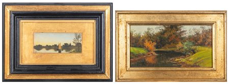 Scuola europea, inizi del XX secolo - Due dipinti raffiguranti paesaggi
