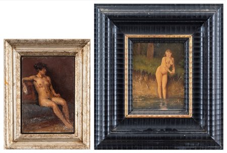 Scuola europea, inizi del XX secolo - Due dipinti raffiguranti nudi di donna