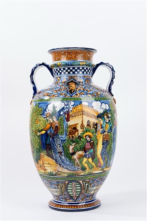 Vaso istoriato in maiolica policroma