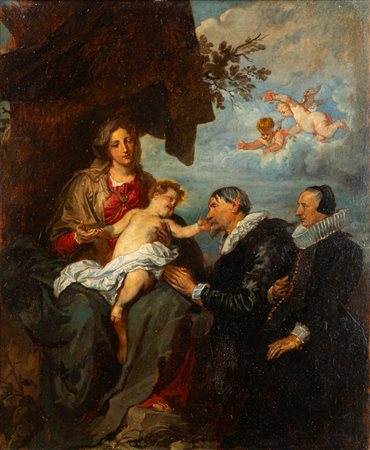 Imitatore di Anton Van Dyck - Madonna con Bambino e committenti