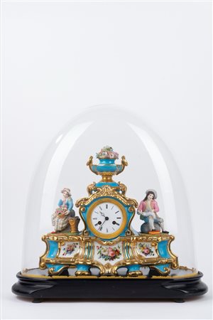 Pendola da tavolo in porcellana policroma, Francia, Luigi Filippo, secolo XIX