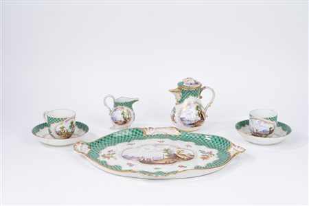 Parte di servizio tête-à-tête in porcellana policroma Meissen, secolo XVIII