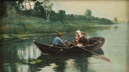 Scuola francese, secolo XIX - In barca sul fiume