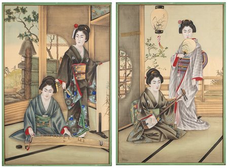 Coppia di dipinti su seta, Giappone, seconda metà secolo XX