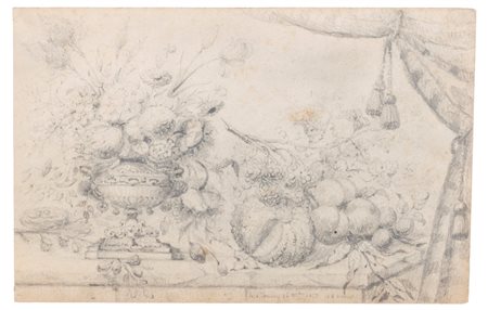 Scuola europea, secolo XIX - Natura morta con fiori e frutti, 1843