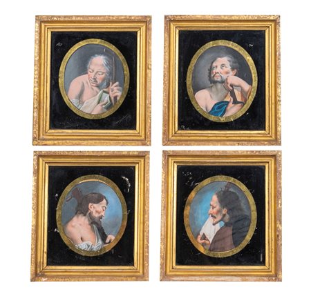 Scuola italiana, secoli XVIII-XIX - Quattro tempere su pergamena raffiguranti santi, in ovale