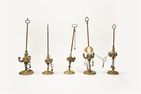 Cinque lampade fiorentine ad olio in ottone, 19th century