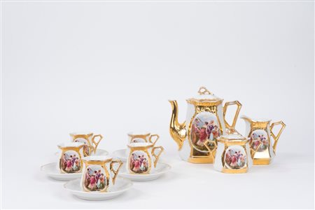 Servizio da caffè in porcellana policroma, Francia fine secolo XIX