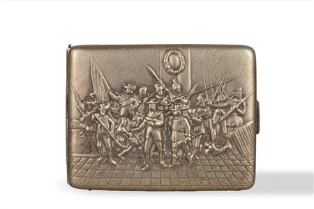 Portasigarette in silverplate con la Ronda di notte di Rubens, secolo XX
