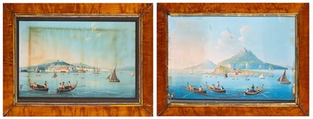 Due gouaches raffiguranti vedute del Golfo di Napoli