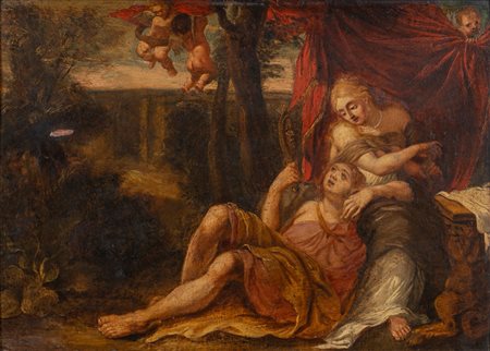 Scuola fiamminga, inizi secolo XVII - Venere e Adone in un paesaggio