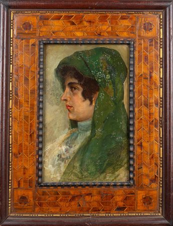 Cornice in legno intarsiato a motivi geometrici, inizi secolo XX