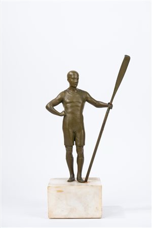 Scultura in bronzo raffigurante vogatore, anni 20/30 del Novecento