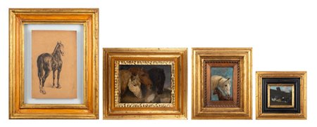 Lotto composto da tre dipinti e un disegno raffiguranti animali