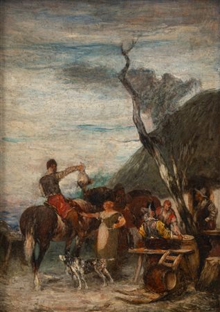 Scuola nord europea, secolo XIX - Scena di genere presso un'osteria