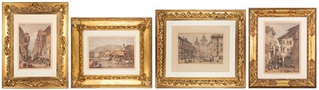 Samuel Prout (Plymouth 1783 - Londra 1852)  - Lotto composto da quattro litografie a colori con vedute di città svizzere