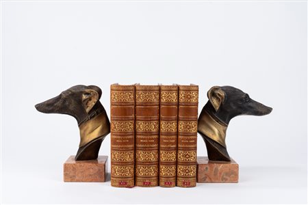 Coppia di fermalibri con teste di levrieri