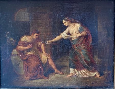 Scuola italiana, secolo XIX - Scena di storia romana (suicidio di Lucrezia?)