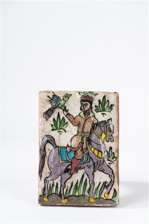 Mattonella in ceramica invetriata a rilievo, Persia, secolo XIX-XX
