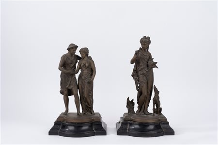 Due gruppi scultorei in bronzo, Francia fine secolo XIX