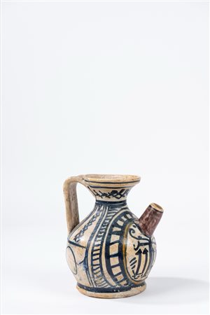 Piccola ampolla da olio in maiolica policroma, Area adriatica, fine secolo XV-inizio secolo XVI