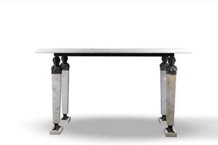 Fonderia Chiurazzi - Tavolo in marmo intarsiato con Erme bicipiti in bronzo