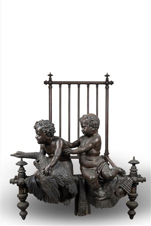 Fonderia Chiurazzi - Letto in bronzo con due puttini che reggono un'oca, inizi secolo XX