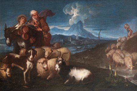 Scuola dell'Italia settentrionale, secolo XVII - Paesaggio con pastori e armenti